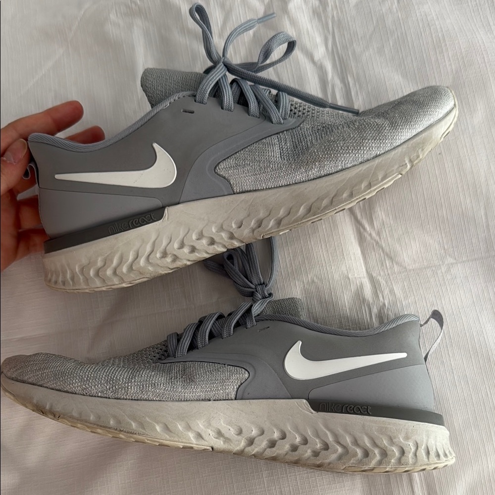 Nike Gray and White React Athletic Shoes
